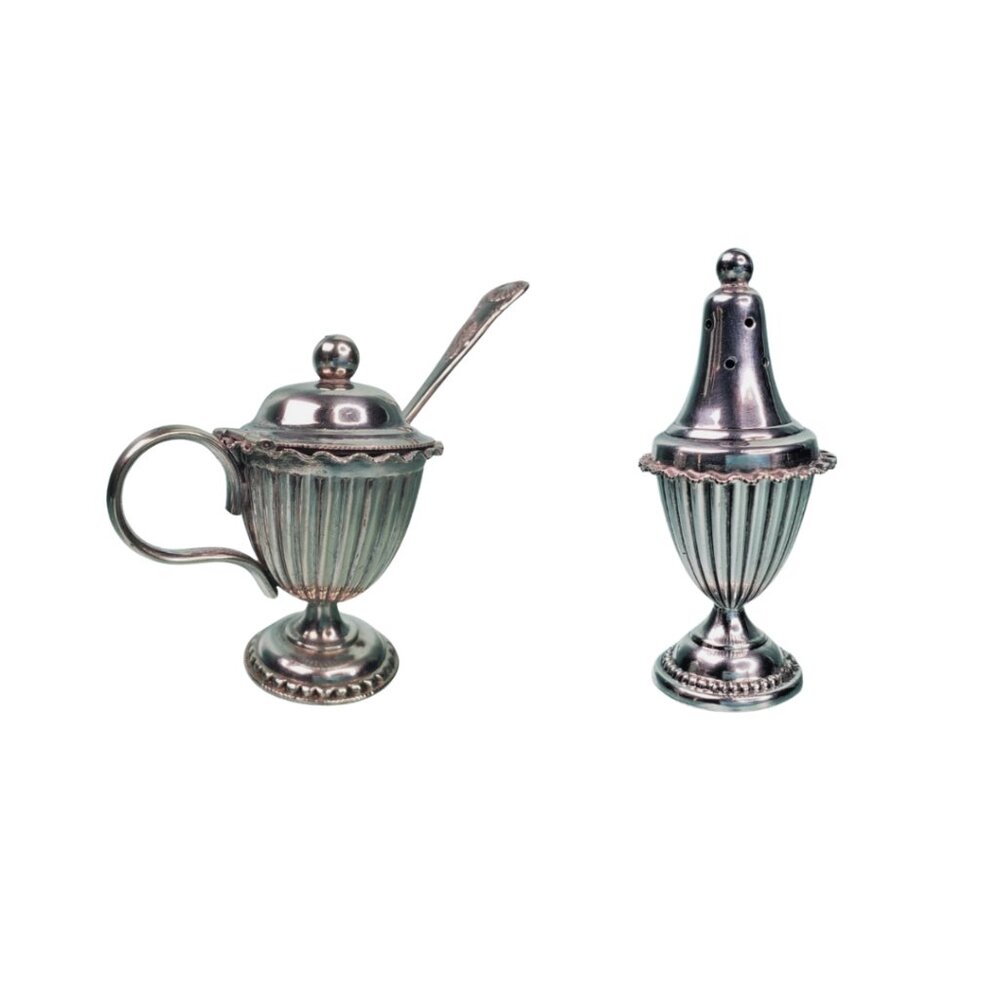 Antique Silver-Plated Salt Cellar Cruet Set: Edwardian Walter Semple Jr. Glasgow